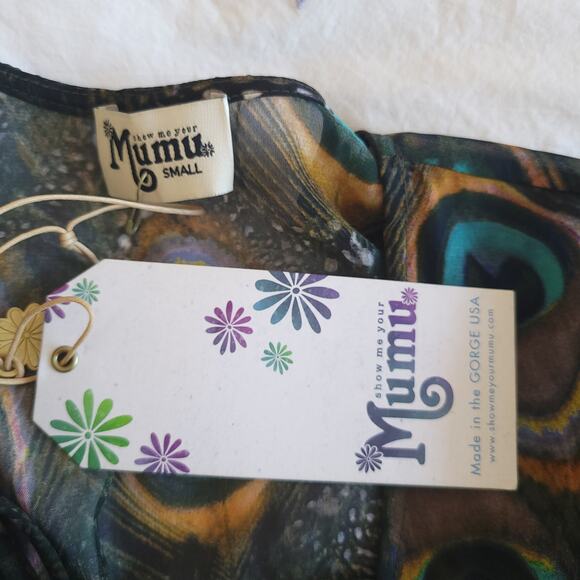 NEW Show Me Your Mumu Zuko Top Peacock Print Lace Up Chiffon Small - Picture 11 of 13